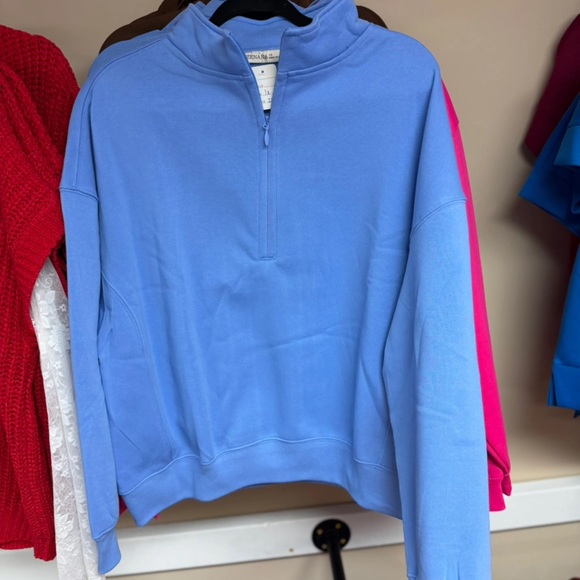 Zenana Signature Tops - Casual Blue Quarter-Zip Sweatshirt